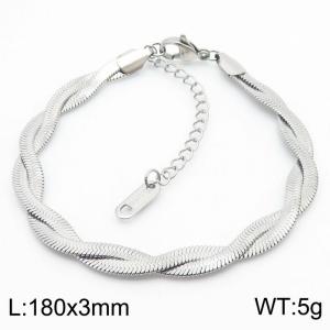 180x3mm Stainless Steel Braided Herringbone Necklace for Women Silver - KB181347-Z