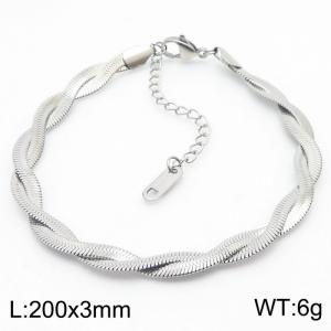 200x3mm Stainless Steel Braided Herringbone Necklace for Women Silver - KB181350-Z