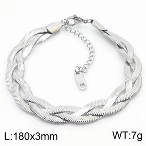 180x3mm Stainless Steel Braided Herringbone Necklace for Women Silver - KB181352-Z