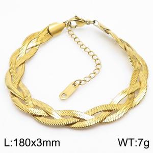 180x3mm Stainless Steel Braided Herringbone Necklace for Women Gold - KB181354-Z