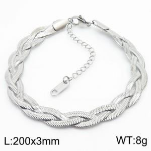 200x3mm Stainless Steel Braided Herringbone Necklace for Women Silver - KB181355-Z