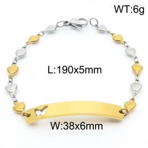 Delicate cut-out butterfly bend hand-stitched gold heart-shaped chain stainless steel lady bracelet - KB181367-Z