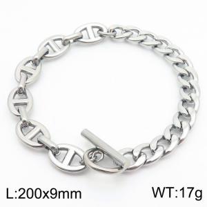 Steel colored stainless steel pig nose OT buckle minimalist women's bracelet - KB181486-Z