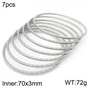 European and American fashionable stainless steel line seven-layer large single loop charm silver bangle - KB181547-KFC