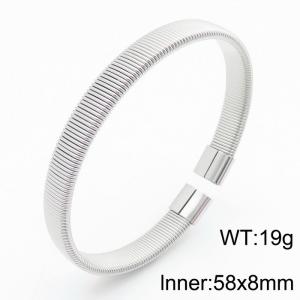 58×8mm Simple and versatile stainless steel vertical stripe elastic opening style silver bangle - KB182610-XY