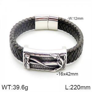 Stainless Steel Leather Bracelet - KB182781-NT