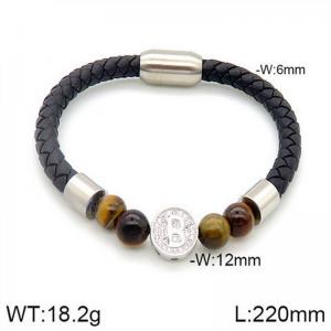 Stainless Steel Leather Bracelet - KB182786-NT