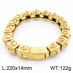 220mm Gold-Plated Stainless Steel Skull Charm Links Bracelet - KB182940-KJX