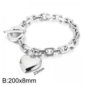 200x8mm Silver Color Cuban Chain TO Clasp Heart Pendant Stainless Steel Charm Bracelet For Women - KB183344-Z