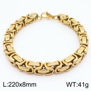 8mm Stainless Steel Link Rope Byzantine Chain Great Wall Line Bracelets 18k Gold Plated Jewelry - KB184624-JG