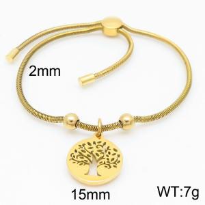 Gold Color Beads Life Tree Round Snake Bones Chain Stainless Steel Bracelet For Women - KB184632-Z