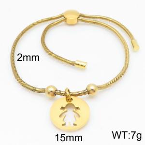 Gold Color Snake Bones Chain Beads Girl Round Pendant Stainless Steel Bracelet For Women - KB184638-Z