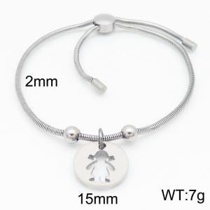 Silver Color Snake Bones Chain Beads Girl Round Pendant Stainless Steel Bracelet For Women - KB184639-Z