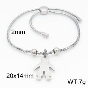 Silver Color Snake Bones Chain Beads Boy Round Pendant Stainless Steel Bracelet For Women - KB184640-Z