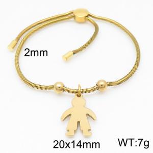 Gold Color Snake Bones Chain Beads Boy Round Pendant Stainless Steel Bracelet For Women - KB184641-Z