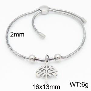 Silver Color Snake Bones Chain Beads Tree Pendant Stainless Steel Bracelet For Women - KB184642-Z
