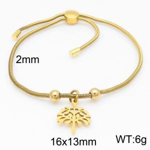 Gold Color Snake Bones Chain Beads Tree Pendant Stainless Steel Bracelet For Women - KB184643-Z