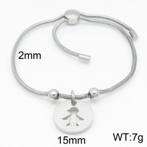 Silver Color Snake Bones Chain Beads Person Round Pendant  Stainless Steel  Bracelet For Women - KB184644-Z