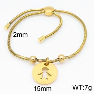 Gold Color Snake Bones Chain Beads Person Round Pendant Stainless Steel  Bracelet For Women - KB184645-Z