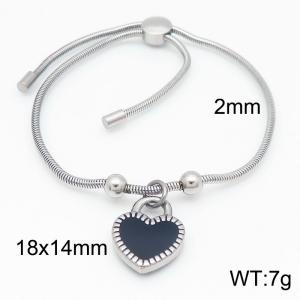 Silver Color Snake Bones Chain Beads Black Love Heart Pendant Stainless Steel Charm Bracelet For Women - KB184646-Z
