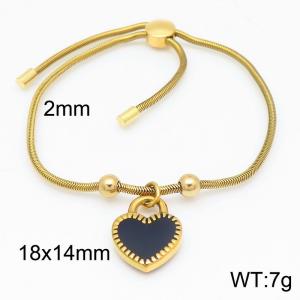 Gold Color Snake Bones Chain Beads Black Love Heart Pendant Stainless Steel Charm Bracelet For Women - KB184647-Z