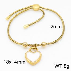 Gold Color Snake Bones Chain Beads White Heart Pendant Stainless Steel Bracelet For Women - KB184649-Z