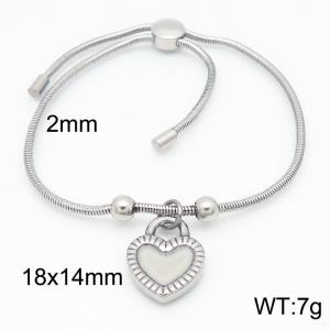 Silver Color Snake Bones Chain Beads Love Heart Pendant Stainless Steel Bracelet For Women - KB184650-Z