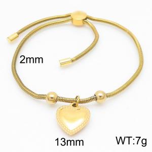 Gold Color Snake Bones Chain Beads Heart Pendant Stainless Steel Charm Bracelet For Women - KB184668-Z