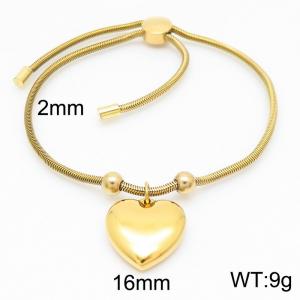 Gold Color Snake Bones Chain Beads Hollow Heart Pendant Stainless Steel Charm Bracelet For Women - KB184670-Z