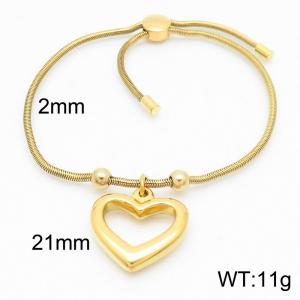 Gold Color Snake Bones Chain Beads Heart Pendant Stainless Steel Charm Bracelet For Women - KB184672-Z