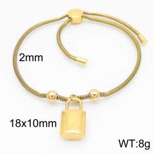 Gold Color Snake Bones Chain Beads Lock Pendant Stainless Steel Charm Bracelet For Women - KB184674-Z