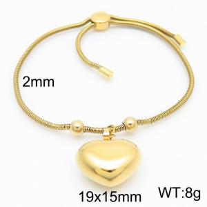 Gold Color Snake Bones Chain Beads Hollow Heart Pendant Stainless Steel Charm Bracelet For Women - KB184676-Z
