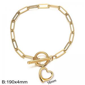 190x4mm Gold Color Link Chain  TO Clasp Heartl Pendant Stainless Steel Charm Bracelet For Women - KB184727-Z