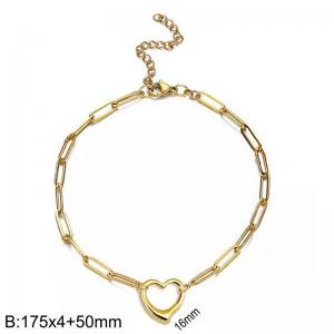 175x4mm Gold Color Lobster Clasp Link Chain Heart Pendant Stainless Steel Charm Bracelet For Women - KB184729-Z