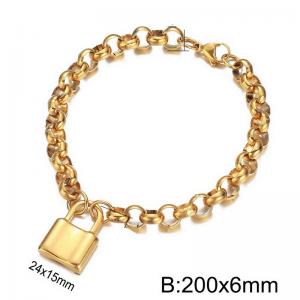 200x6mm Gold Color Lobster Clasp O Chain Lock Pendant Stainless Steel Charm Bracelet For Women - KB184731-Z