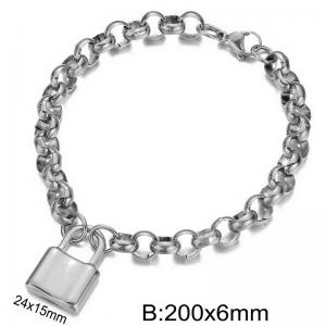 200x6mm Silver Color Lobster Clasp O Chain Lock Pendant Stainless Steel Charm Bracelet For Women - KB184732-Z