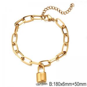 180x6mm Gold Color Lobster Clasp Link Chain Lock Pendant Stainless Steel Charm Bracelet For Women - KB184733-Z