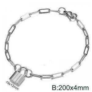 Silver Color Lobster Clasp Link Chain Lock Pendant Stainless Steel Charm Bracelet For Women - KB184735-Z