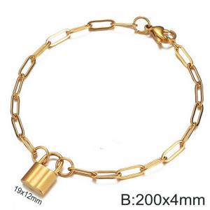Gold Color Lobster Clasp Link Chain Lock Pendant Stainless Steel Charm Bracelet For Women - KB184736-Z