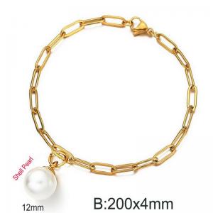 Gold Color Lobster Clasp Link Chain Shell Pearl Pendant Stainless Steel Charm Bracelet For Women - KB184737-Z