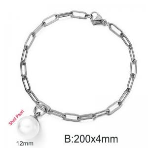Silver Color Lobster Clasp Link Chain Shell Pearl Pendant Stainless Steel Charm Bracelet For Women - KB184738-Z