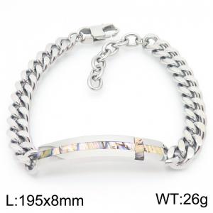 Fashionable stainless steel Cuban chain splicing rectangular accessory carved with special pattern cross temperament silver bracelet - KB190873-GC
