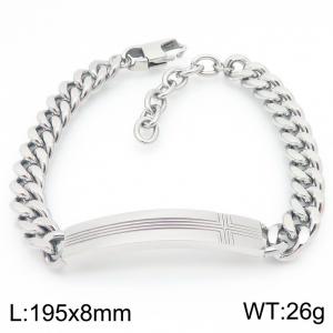 Fashionable stainless steel Cuban chain splicing rectangular accessory carved line cross temperament silver bracelet - KB190875-GC