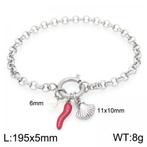 Elegant Link Bracelet for Women Adorned with Pearl, Chili & Shell Charms Stainless Steel Jewelry - KB204358-Z