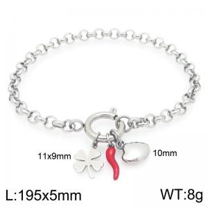 Elegant Link Bracelet for Women Adorned with Pearl, Chili Charms Stainless Steel Jewelry - KB204362-Z