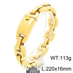 Domineering 16mm Width Glossy Bracelets 18k Gold Plated Stainless Steel Coffee Beans Chain Party Bracelet - KB204375-KJX