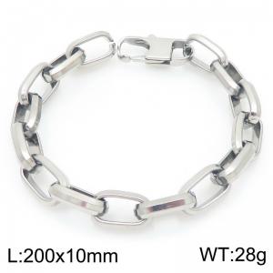 10mm Silver Rectangular Chain Stainless Steel Bracelet For Men, 20cm Bracelet - KB205814-Z