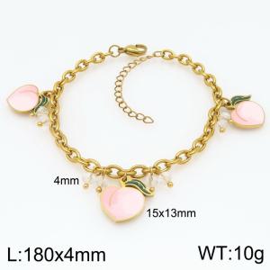 Fashion stainless steel O-shaped chain hanging peach and bead pendant jewelry charm gold bracelet - KB206160-Z