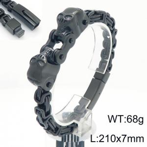 Men's stainless steel skull punk style gold plated black bracelet - KB207065-KFC