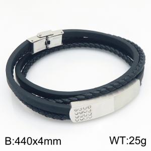 Stainless Steel Leather Bracelet - KB215390-JR